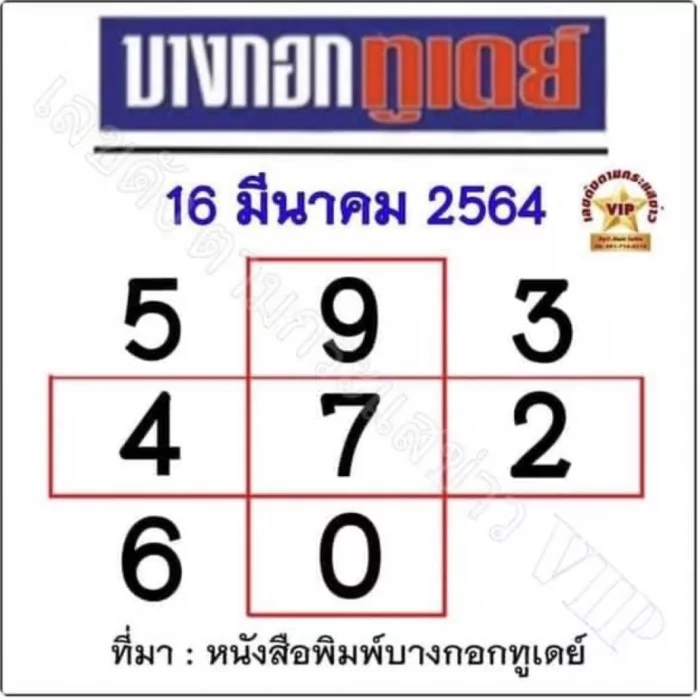 หวยบางกอกทูเดย์ 16/3/64