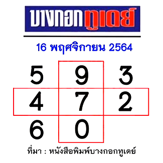 หวยบางกอกทูเดย์ 16/11/64 งวดนี้