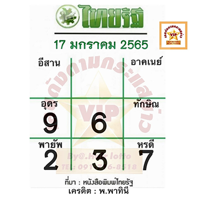 หวยไทยรัฐ 17/01/65 งวดนี้