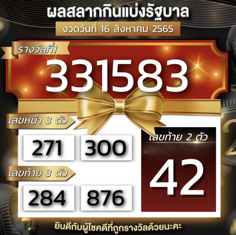 ผลสลากกินแบ่งรัฐบาล16/8/65