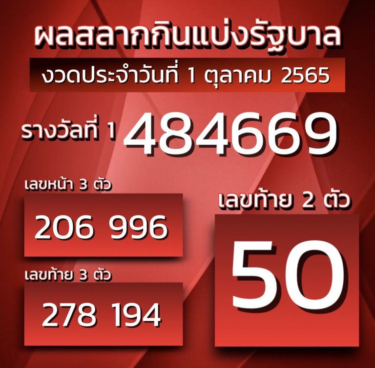 ผลสลากกินแบ่งรัฐบาล1/10/65