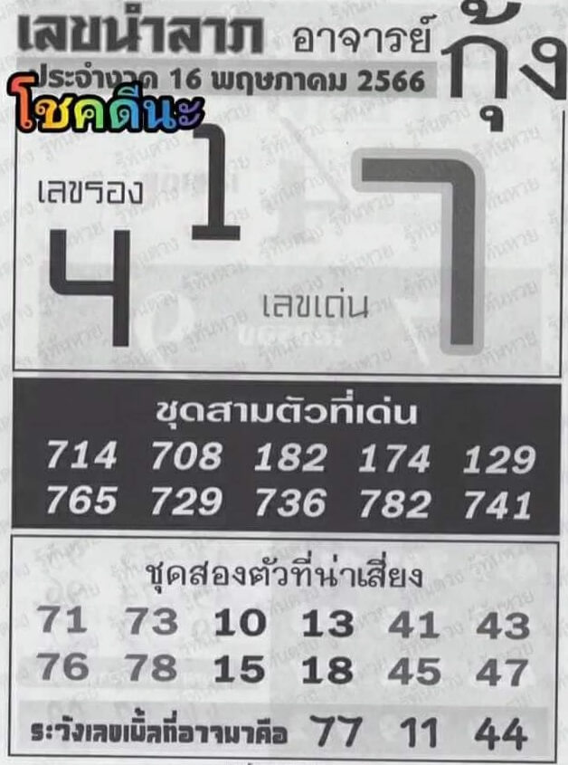 เลขนำลาภอาจารย์กุ้ง 16-5-66